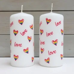 Love Heart Rainbow Pillar Candle